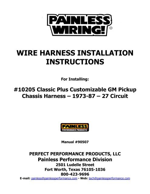 WIRE HARNESS INSTALLATION INSTRUCTIONS - Painless Wiring