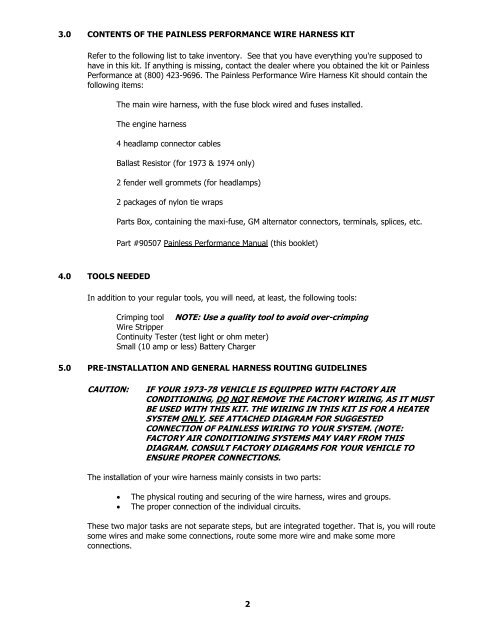 WIRE HARNESS INSTALLATION INSTRUCTIONS - Painless Wiring