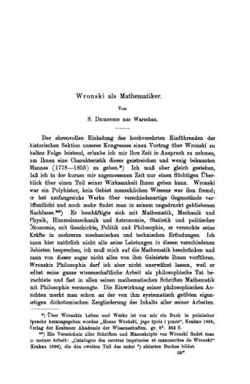 Wronski als Mathematiker.