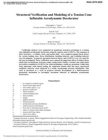 Structural Verification and Modeling of a Tension Cone Inflatable ...