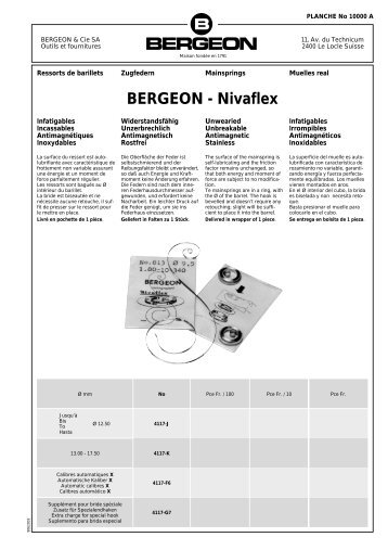 BERGEON - Nivaflex - N° de planche - Bergeon