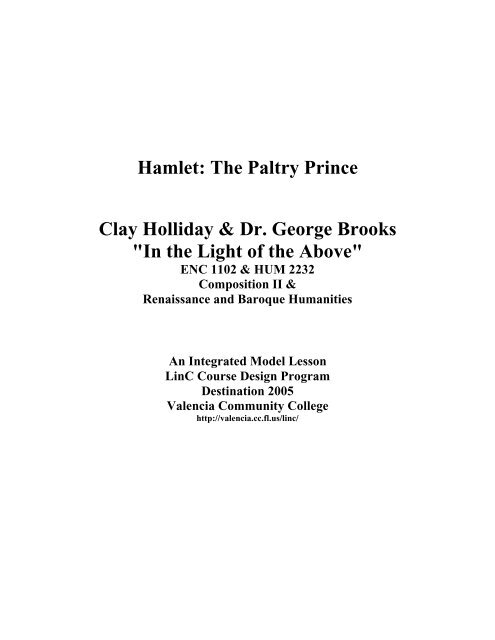 Hamlet: The Paltry Prince Clay Holliday & Dr ... - Valencia College