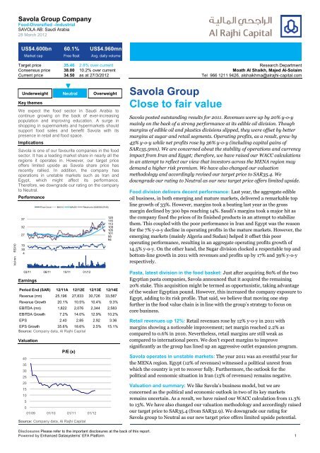 Savola Group Close to fair value - Al Rajhi Capital