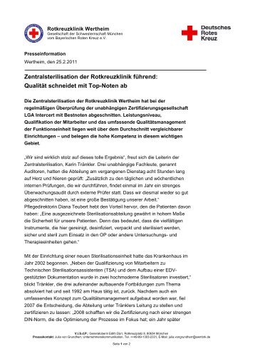 Zentralsterilisation der Rotkreuzklinik fÃ¼hrend - Rotkreuzklinikum ...