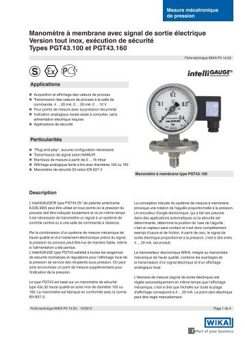 ManomÃƒÂ¨tre ÃƒÂ  membrane avec signal de sortie ÃƒÂ©lectrique Version ...