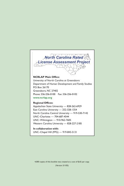 North Carolina Rated License Assessment Project - The University ...