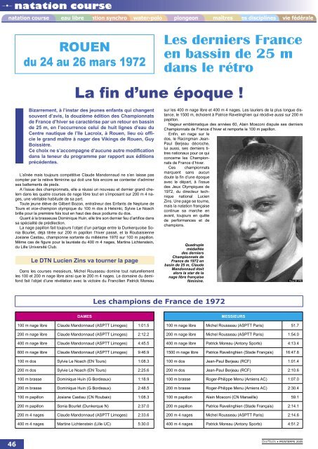 Nat'info Printemps 2005 - FÃ©dÃ©ration FranÃ§aise de Natation