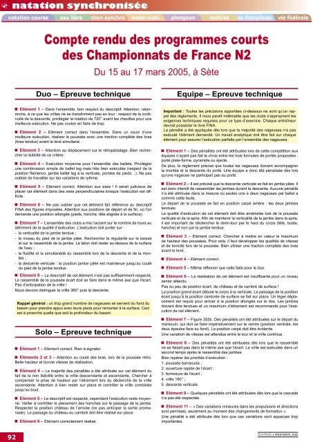 Nat'info Printemps 2005 - FÃ©dÃ©ration FranÃ§aise de Natation