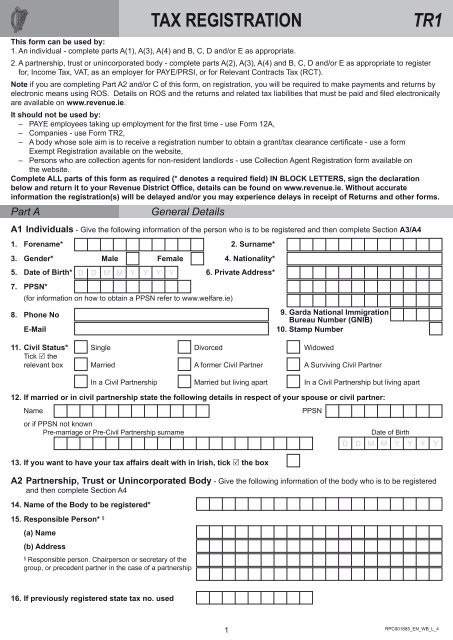 Form TR1 - Tax Registration