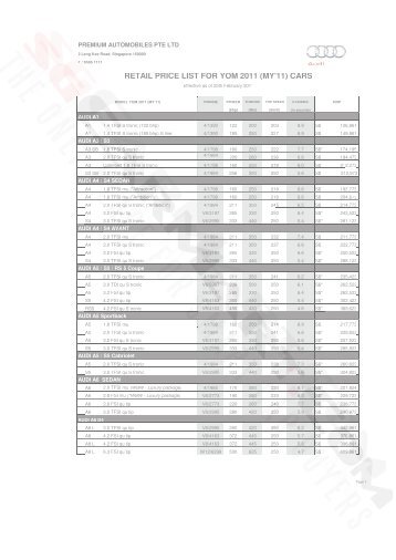 Audi Pricelist Mar 2011 (2011-03-25) - sgCarMart