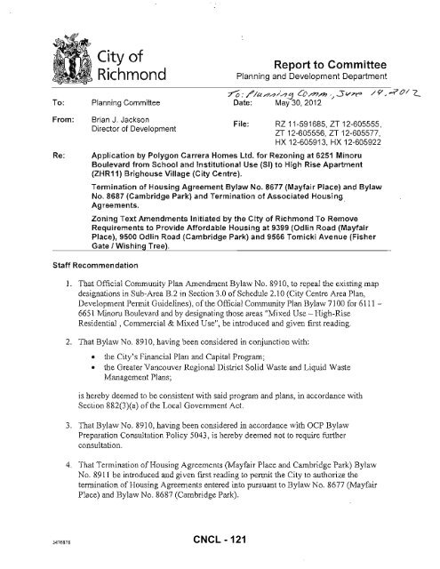 application by polygon carrera homes ltd. for ... - City of Richmond