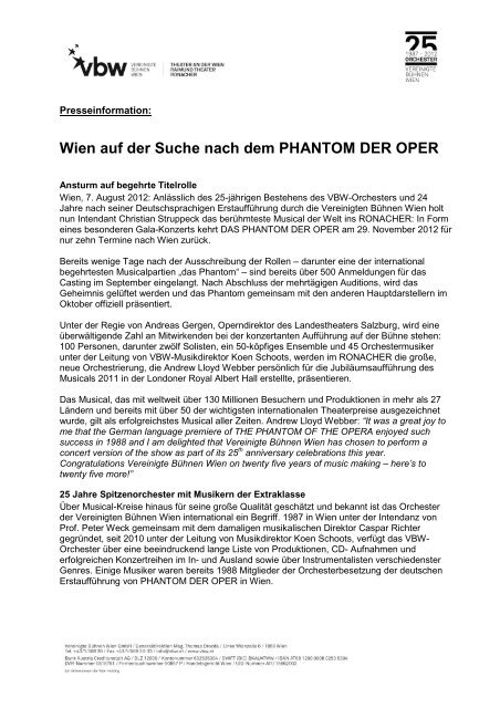 Das Phantom der Oper - Vereinigte BÃ¼hnen Wien