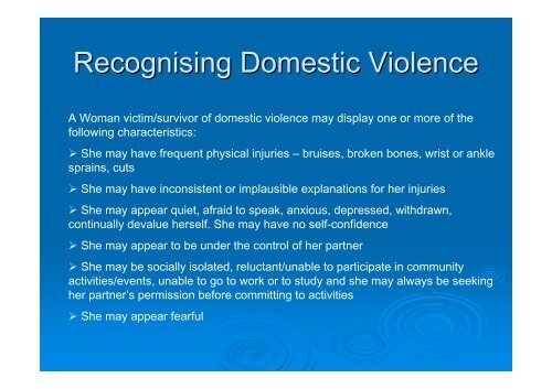 Recognising and Responding to Domestic and Family Violence