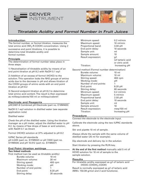 Titratable Acidity and Formol Number in Fruit Juices - Denver ...