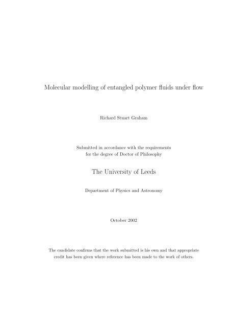 Molecular modelling of entangled polymer fluids under flow The ...
