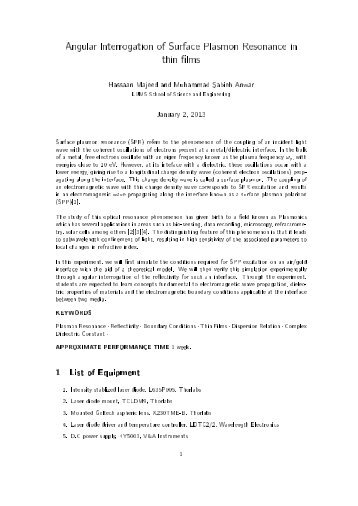 Student's Manual - Experimental Physics