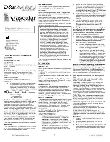 D-StatÂ® Rad-Band Topical Hemostat Model 3501 Instructions For Use