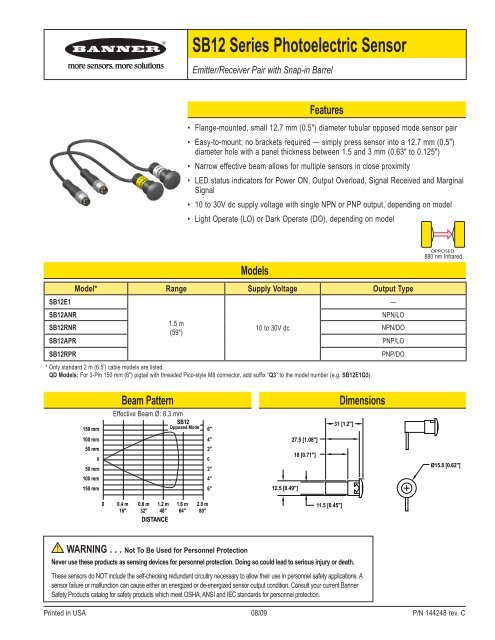 SB12 Series Photoelectric Sensors - Banner Engineering