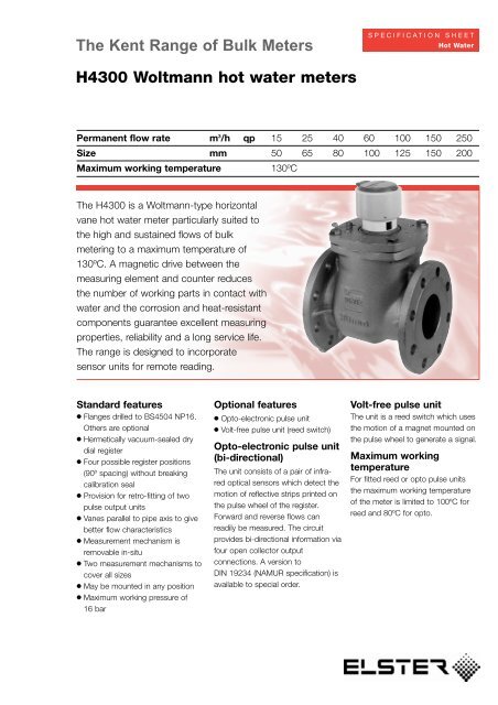 H4300 Woltmann hot water meters The Kent ... - Elster Metering