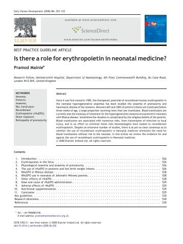 Is there a role for erythropoietin in neonatal medicine? - sepeap