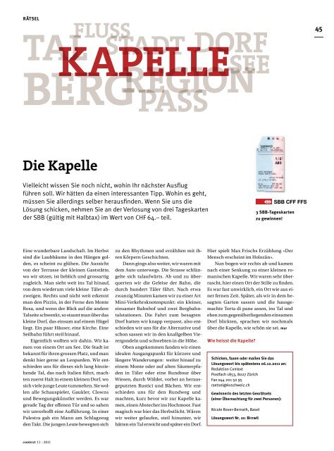 Nr. 11 / November 2011 - Die Pause (PDF, 5016 kb) - KV Schweiz