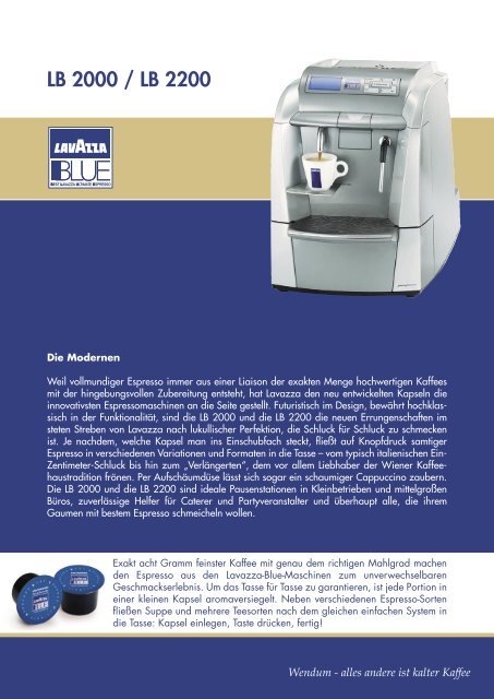 Datenblatt LB 2000 (pdf-Datei) - Wendum - Lavazza Espresso Point