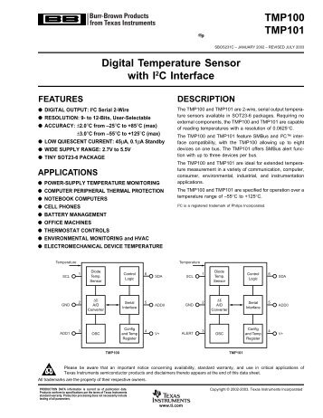 TMP100, 101: Digital Temperature Sensor with I2C Serial Interface ...