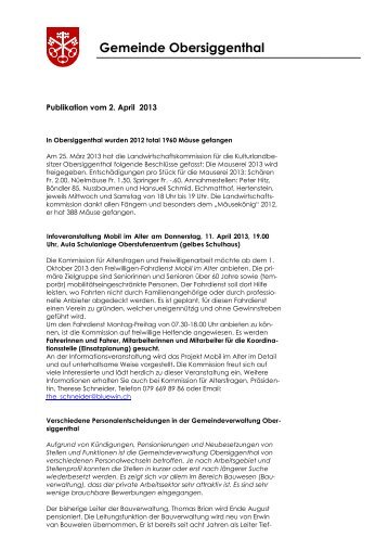 Pressemitteilung vom 02.04.2013 - Gemeinde Obersiggenthal