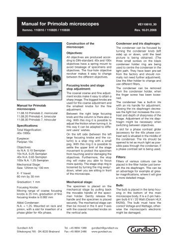 Manual for Primolab microscopes - Frederiksen