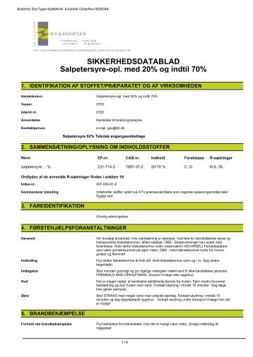 SIKKERHEDSDATABLAD Salpetersyre-opl. med 20 ... - Frederiksen
