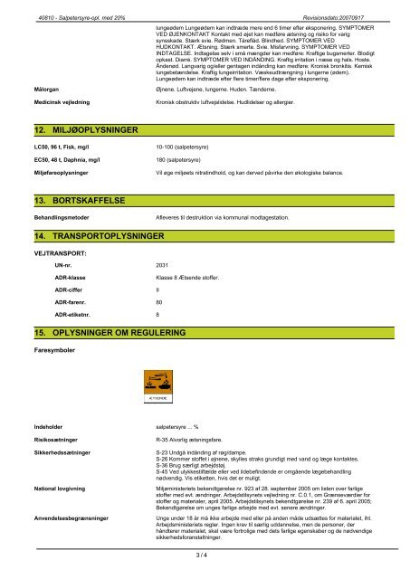 SIKKERHEDSDATABLAD Salpetersyre-opl. med 20 ... - Frederiksen