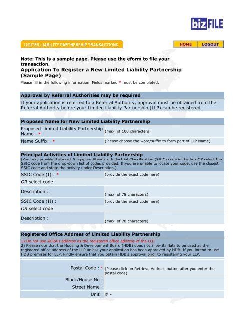 Application to Register a New LLP - ACRA