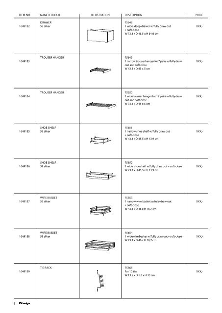 5 Item no. name/colour IlluStratIon deScrIptIon prIce ... - ID Design