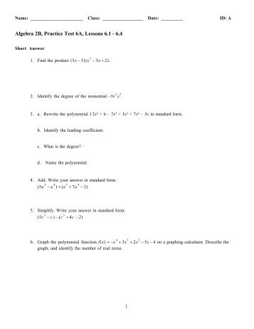 Practice Test 6A - Mattawan Consolidated School