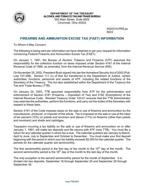 firearms and ammunition excise tax (faet) information - TTB