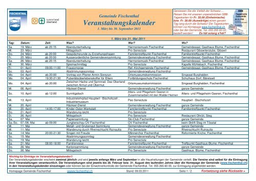 Veranstaltungskalender - Fischenthal