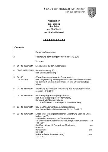 Niederschrift der Ratssitzung vom 22.2.2011 - Emmerich