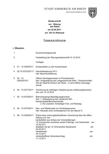 Niederschrift der Ratssitzung vom 22.2.2011 - Emmerich