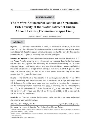 The in vitro Antibacterial Activity and Ornamental Fish Toxicity of the ...
