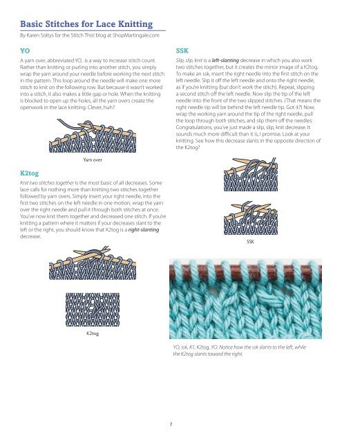 Basic Stitches for Lace Knitting - Stitch This! The Martingale Blog ...