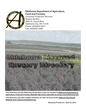 Nursery License Directory - Oklahoma Department of Agriculture ...