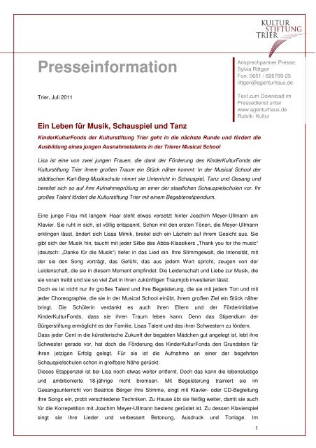 Pressemitteilung - Kulturstiftung Trier