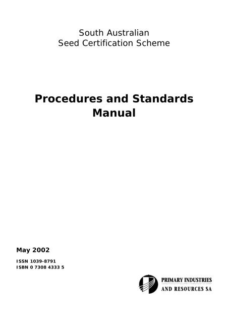 Seed Certification Manual - Rural Solutions SA - SA.Gov.au