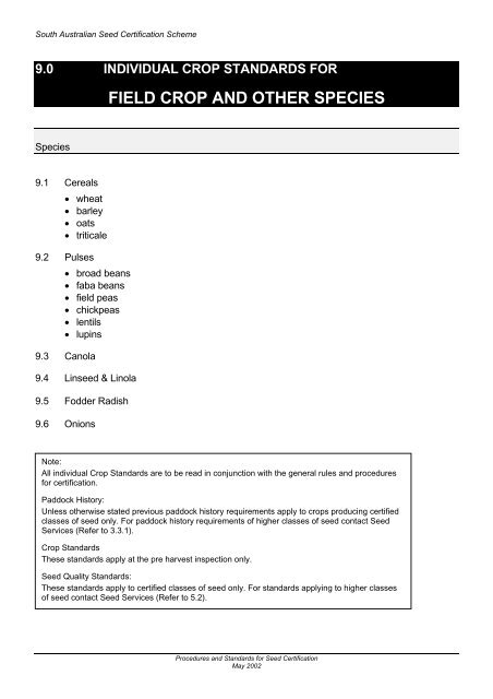 Seed Certification Manual - Rural Solutions SA - SA.Gov.au