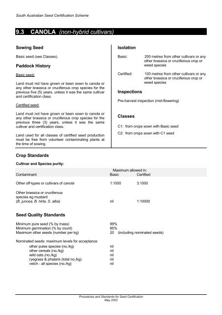 Seed Certification Manual - Rural Solutions SA - SA.Gov.au