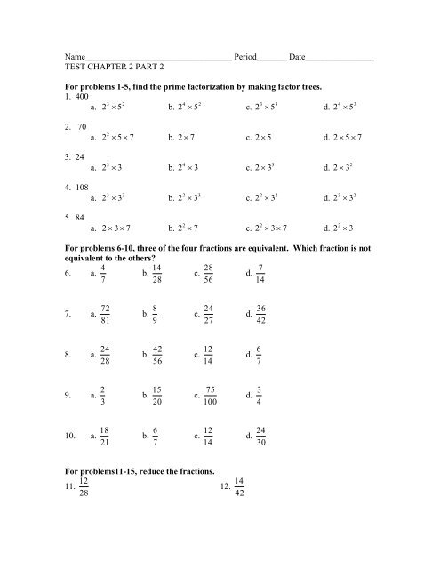 Math 7 Test - The McNabbs