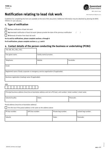 Form 23 Notification of lead-risk work