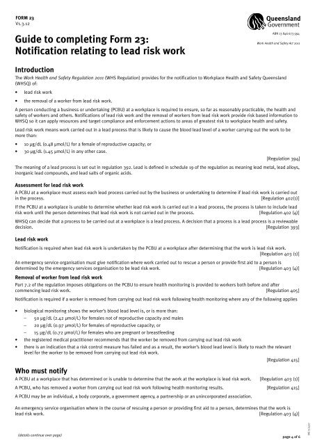 Form 23 Notification of lead-risk work