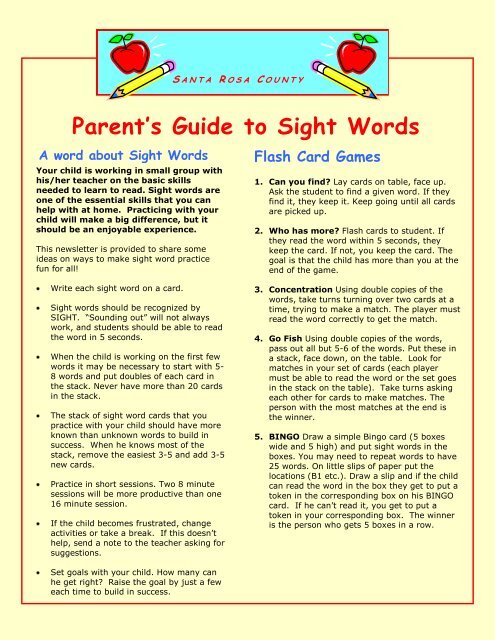 Parent's Guide to Sight Words