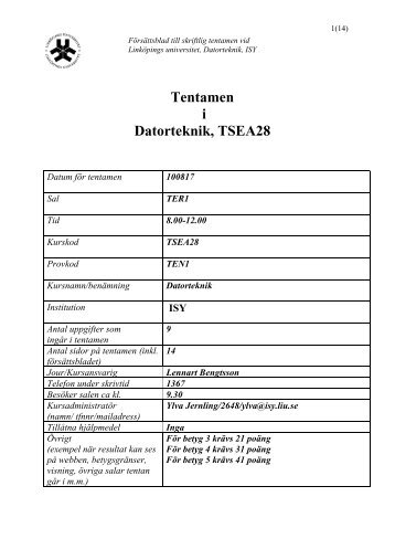 Tentamen i Datorteknik, TSEA28 - LiUExamen